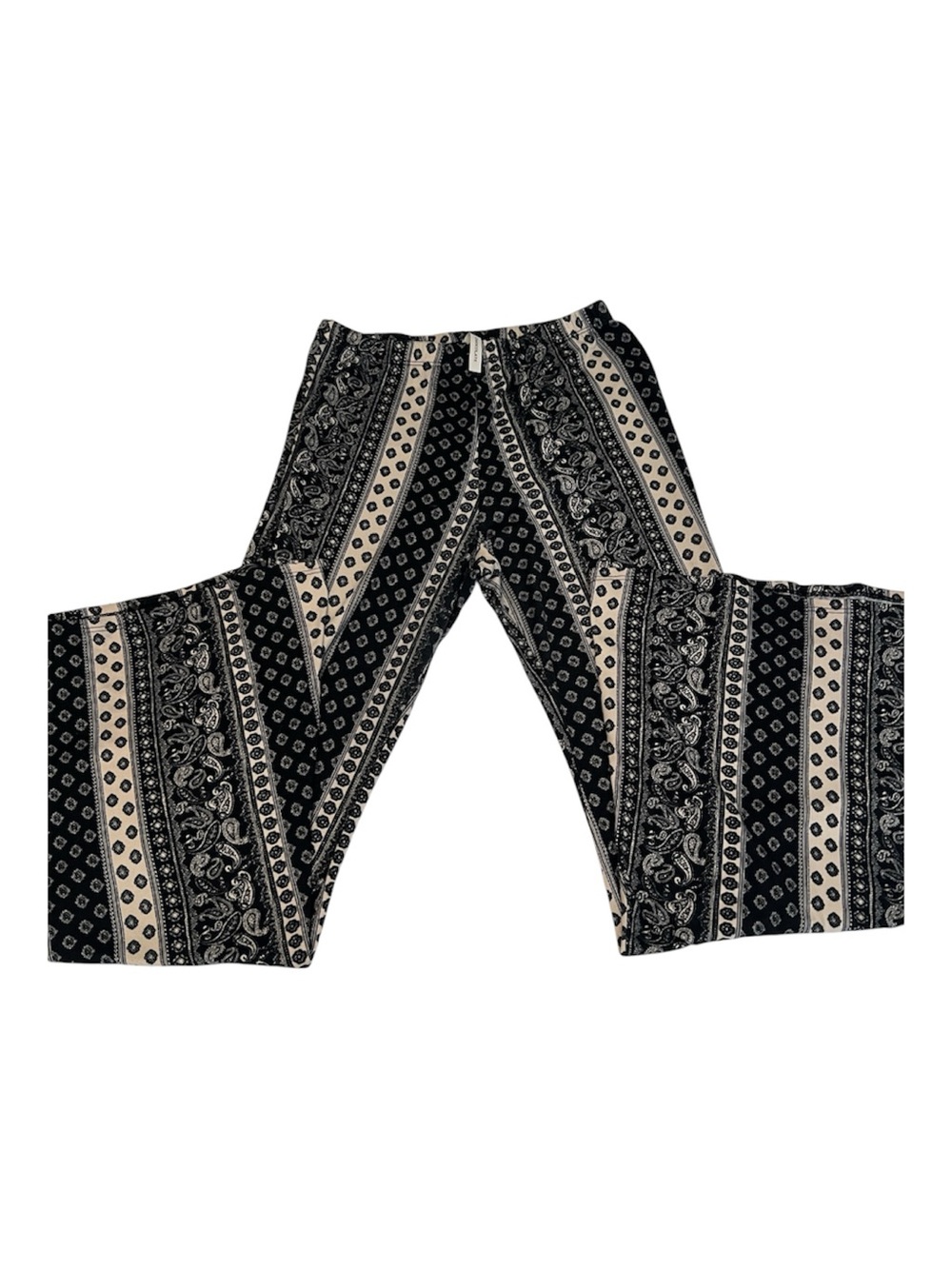Chocolate Size Small Boho Print Wide-Leg Pants in Black and Cream GUC